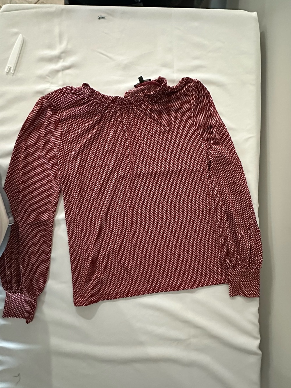 Adrianna Papell Burgundy Microprint Long-Sleeve Blouse